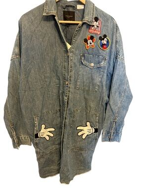 Zara Light Blue Denim Jacket with Mickey Patches